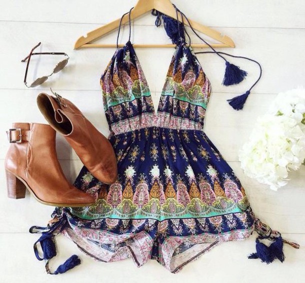 F2361 V-neck halter dress printed